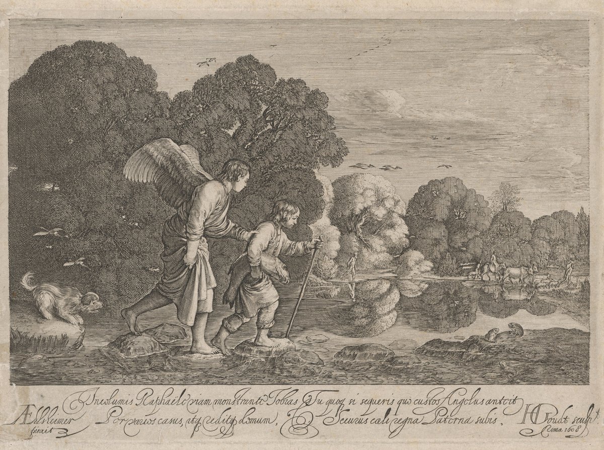 Tobias and the Angel engraving after Adam Elsheimer's small Tobias