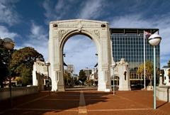 Bridge of Remembrance in Christchurch over Avon River