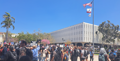 Pro-Israel protest march starting near the flagpole outside the San Diego State University library