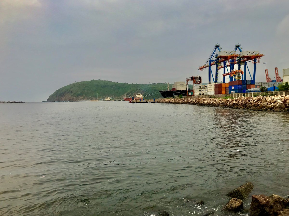 Aerial view of Visakhapatnam Container Terminal and Fishing Harbour in Visakhapatnam, India