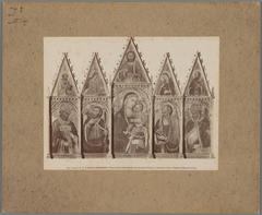 Reproduction photograph of Taddeo di Bartolo's painting depicting Madonna Mary with the Christ-child between saints in Palazzo Nuovo del Podestà, San Gimignano.