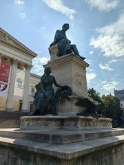 Exterior view of Budapest Nemzeti Múzeum with historic architecture and lush greenery