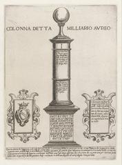 The Milliarium Aureum Roman milestone on the Forum Romanum Rome historic etching from 1651