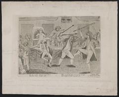Historical etching of Congressional pugilists boxing in a ring