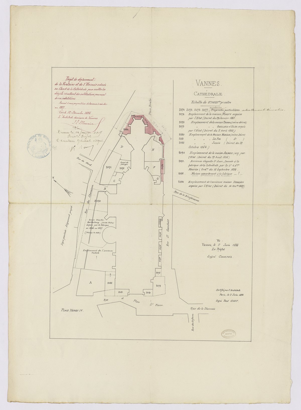 Project to relocate fountain and urinal near the apse of Vannes Cathedral to stop infiltration damage