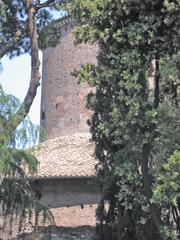 Exterior view of Santo Stefano Rotondo church in Rome from Via della Navicella