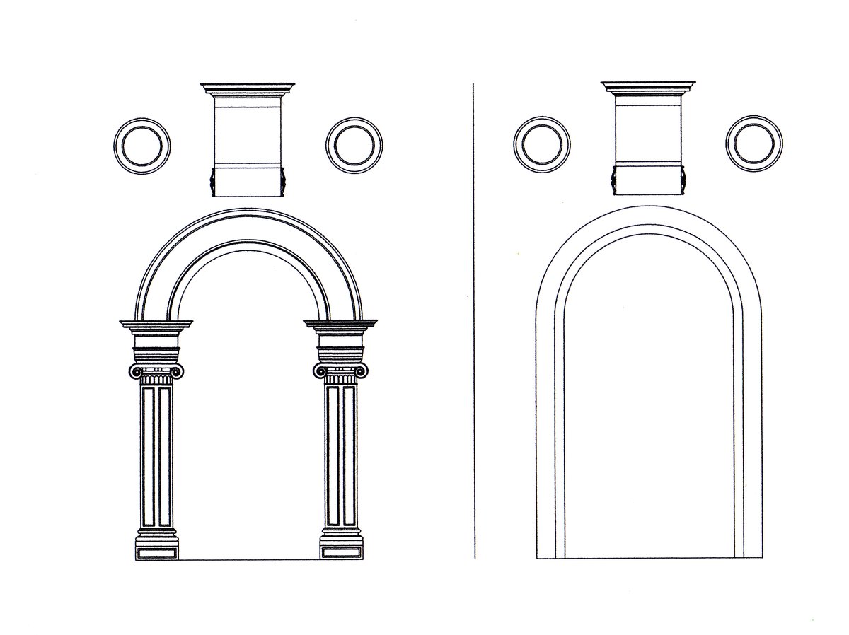 Original and modern portals in Palazzo Marigliano