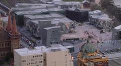 Aerial view of Federation Square with modern architecture and open public spaces