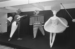 Bauhaus exhibition wire ballet figure by Oscar Schlemmer at Stedelijk Museum in black and white photo