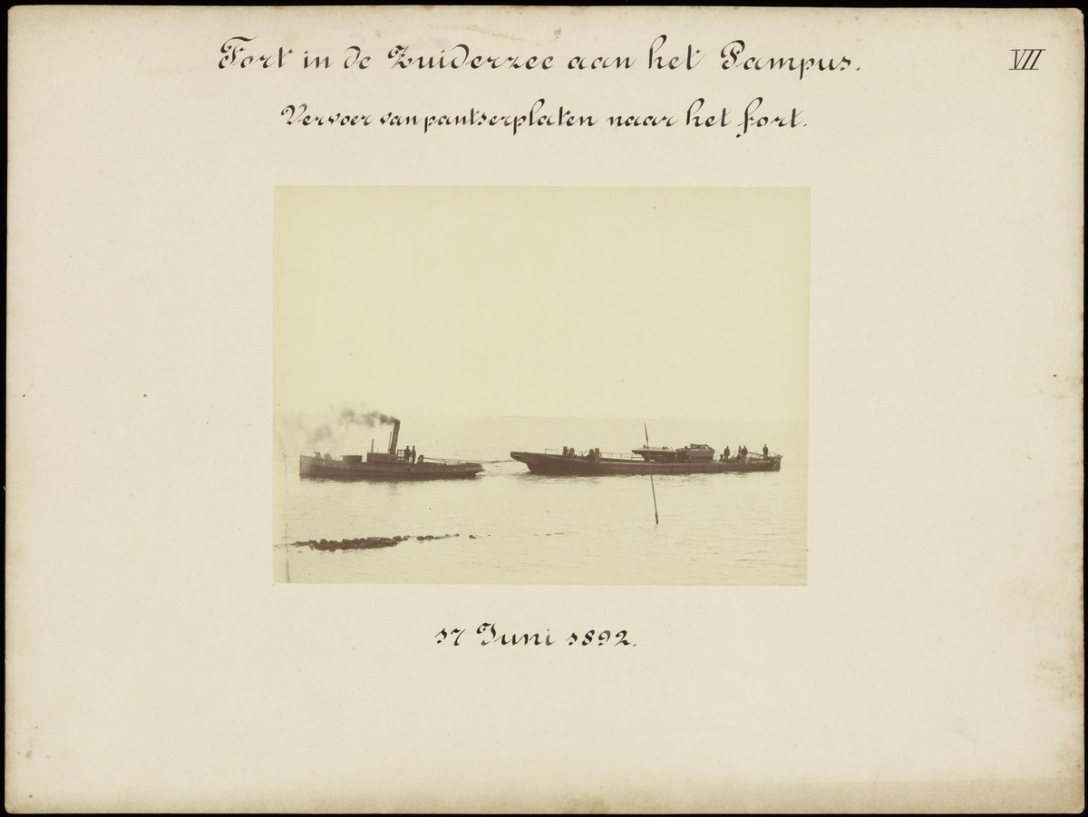 Transport of armored plates for gun turrets during construction of Pampus Fort in the Zuiderzee