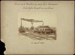 Construction of the eastern gun turret at Fort island Pampus in the Zuiderzee, part of the Defence Line of Amsterdam, April 30, 1892