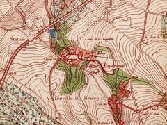 Detail of an 1882 topographic map showing Bonne-Espérance Abbey and railway line 108 in Vellereille-les-Brayeux, Belgium
