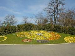 Flower Clock in Geneva with colorful flowers and clock hands