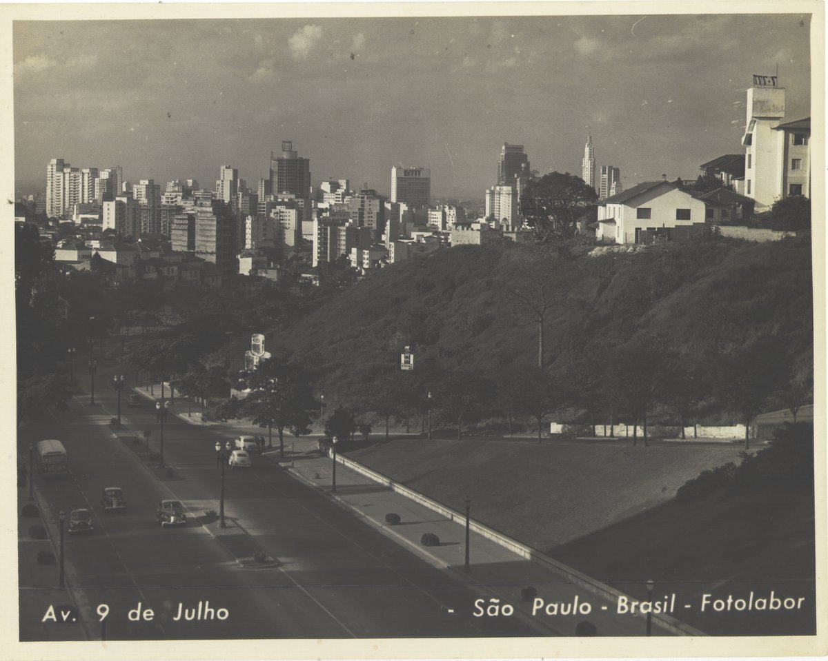 Avenida 9 de Julho in São Paulo, Brazil captured in a black and white photograph by Werner Haberkorn