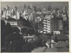 Partial view of downtown São Paulo city with old buildings and cobblestone street