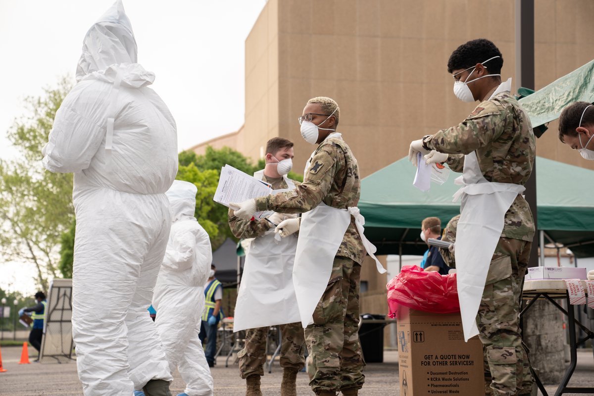 Louisiana National Guard Soldiers and Airmen conducting COVID-19 tests for first responders at Louis Armstrong Park New Orleans March 2020