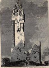 Historic illustration of the National Wallace Monument under construction on Abbey Craig near Stirling 1861