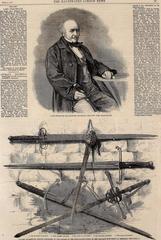 Illustrations from The Illustrated London News, 6 July 1861 featuring Lord Westbury and swords of Scottish heroes at the Wallace Monument foundation stone laying