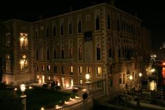 Palazzo Cavalli Franchetti illuminated at night in Venice