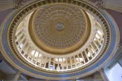 Glass-paned dome ceiling inside historic Girard Bank building