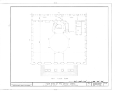 Historic architectural drawing of the First Bank of the United States building in Philadelphia