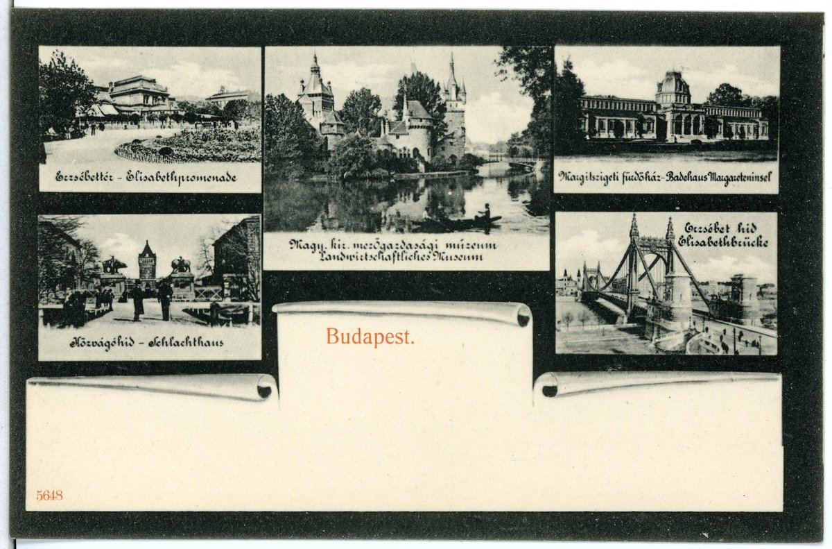 Vintage panoramic view of various city views in Budapest 1904