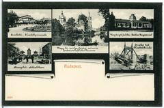 Vintage panoramic view of various city views in Budapest 1904