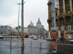 View of Erzsébet tér and Deák tér from Hercegprímás and József Attila streets with historic buildings