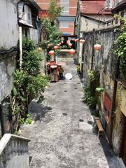 Scenic view of vibrant street art in Kwai Chai Hong, Singapore from raised platform