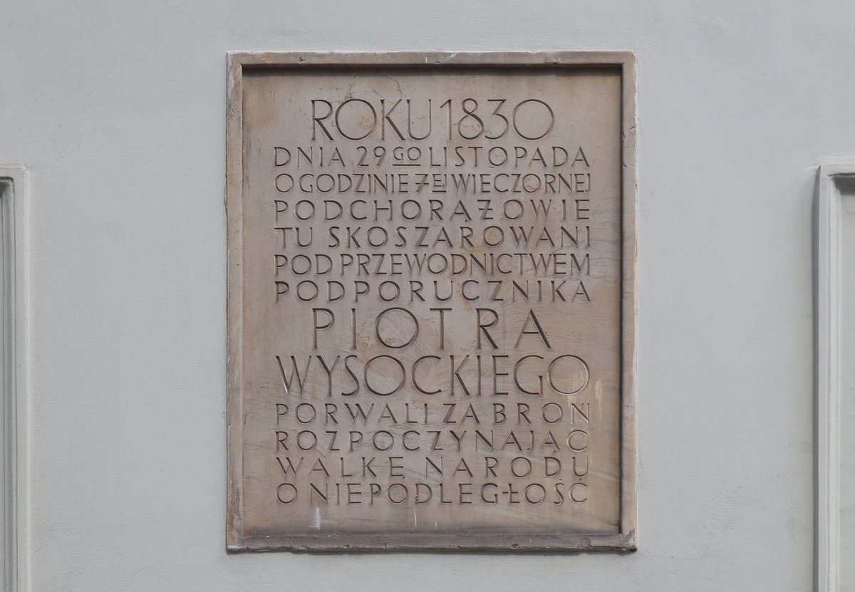 Commemoration of the outbreak of the November Uprising on the wall of Podchorążówka in Łazienki Królewskie, Warsaw