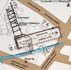 Site marker on Adrianou Street at the excavated North Side of the Ancient Agora of Athens