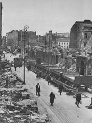 Debris removal on Chmielna Street in Warsaw after World War II