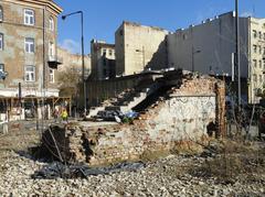 Ruins of an old building with preserved staircase fragment on the corner of Żelazna and Chmielna streets in Warsaw