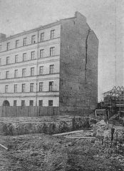 Historic flood in Warsaw, Poland, 1924 at Czerniakowska street showing submerged buildings including PAKPD house