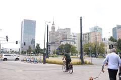 Warsaw city skyline in July 2023 with modern buildings and clear sky