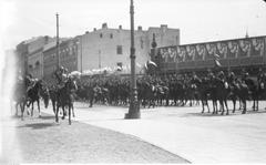 General Jan Karol Wróblewski riding past the 1st Regiment of Lancers standing on Królewska Street near Marshal Józef Piłsudski Square during May 3rd celebrations