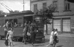 Historic tramway #17 on Królewska Street near Małachowski Square in Warsaw, 1944, month before Warsaw Uprising