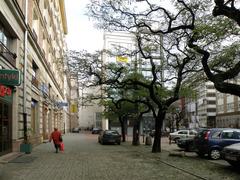 Piękna Street in Warsaw with buildings and trees on a clear day