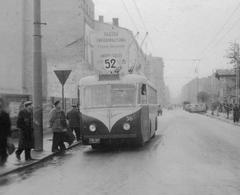 Historic trolleybus line 52 on Vetra VBR 36 in Warsaw, 1948 street view