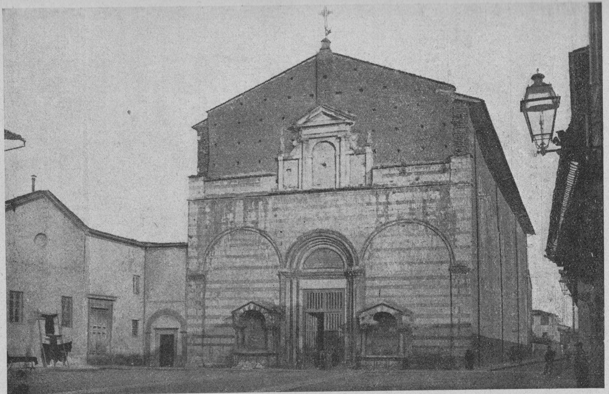 Facade of the Church of St. Francis in Lucca before 1920s restorations with the adjacent square