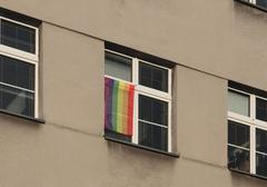 LGBT flag displayed in the window of the Faculty of Psychology at the University of Warsaw