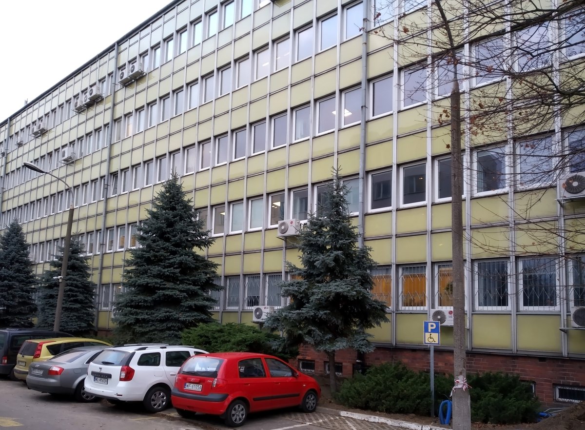 Main building of Warsaw School of Information Technology (WIT) at 6 Newelska Street with modern architecture