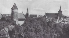 Castle hill with castle and Saint James Cathedral in Olsztyn Poland