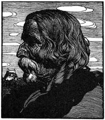 Wood engraving of a mountaineer's profile
