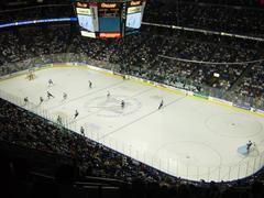Interior view of St. Pete Times Forum with basketball court and audience seating