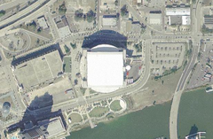 Aerial view of Tampa, Florida with St. Pete Times Forum stadium