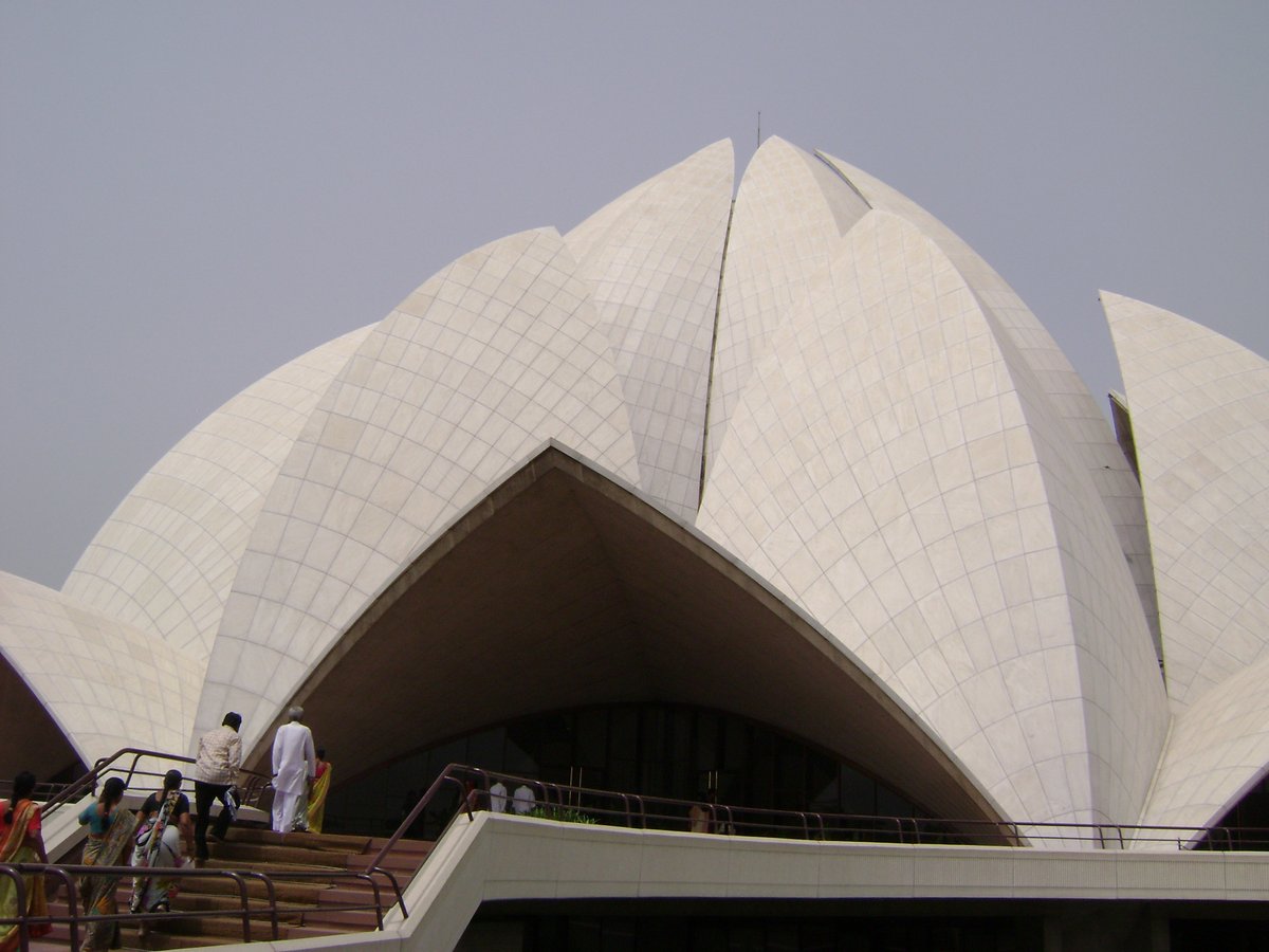 Baha'i Lotus Temple in Delhi, India with clear blue sky
