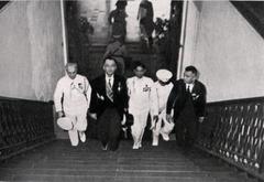 President Quezon standing at the Malacañang Staircase
