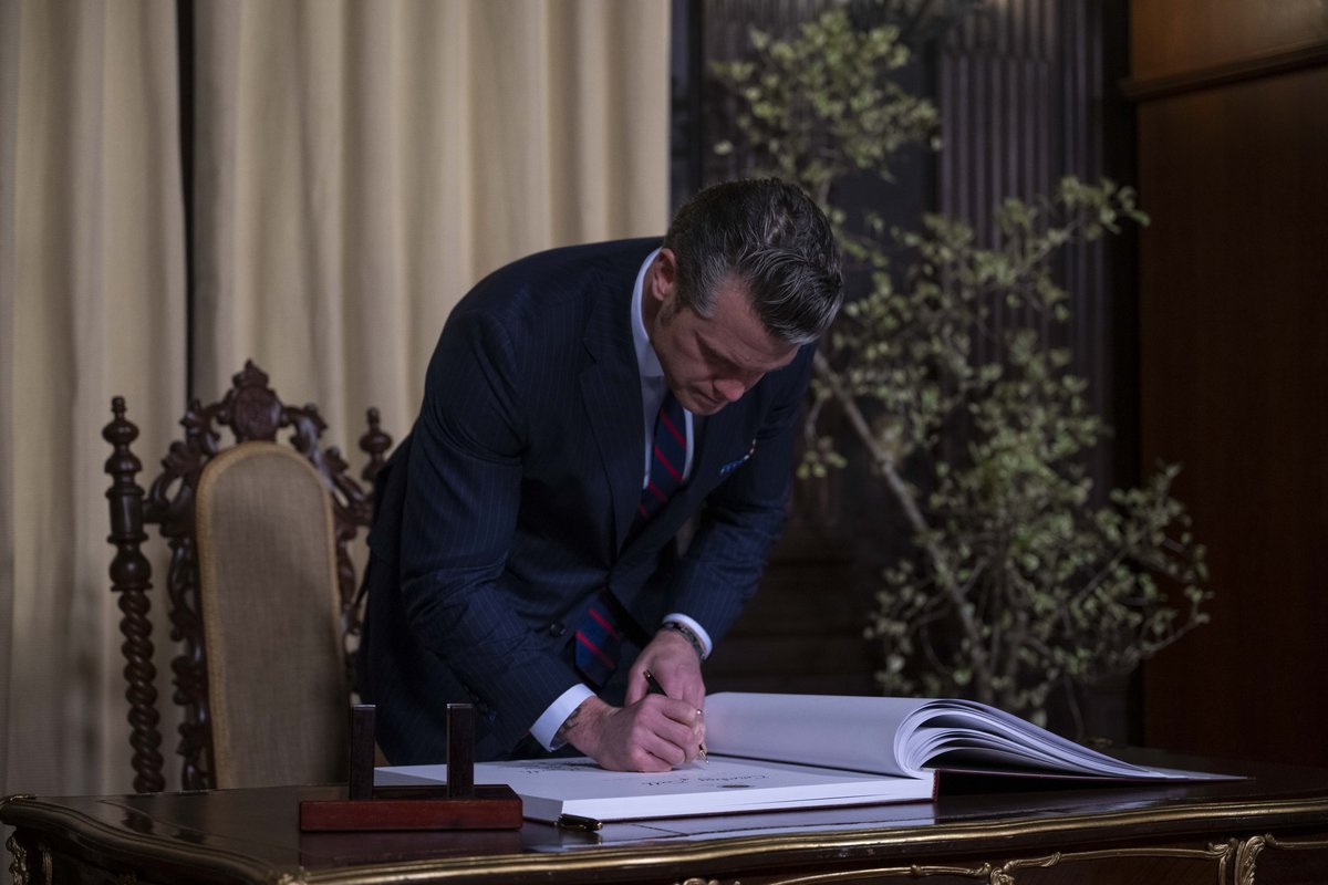 Secretary of Defense Pete Hegseth signing guest book at Malacañang Palace Manila Philippines March 28 2025