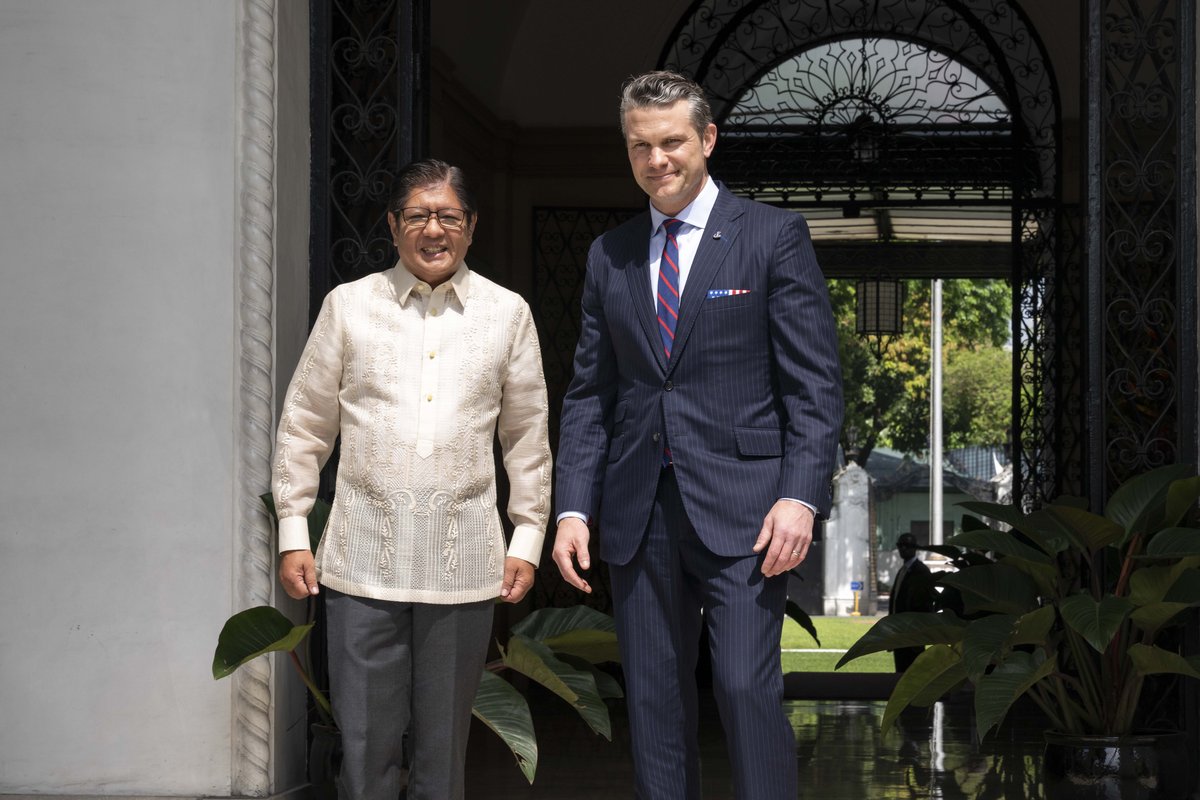 Secretary of Defense Pete Hegseth meeting Filipino President Bongbong Marcos at Malacañang Palace Manila March 28 2025